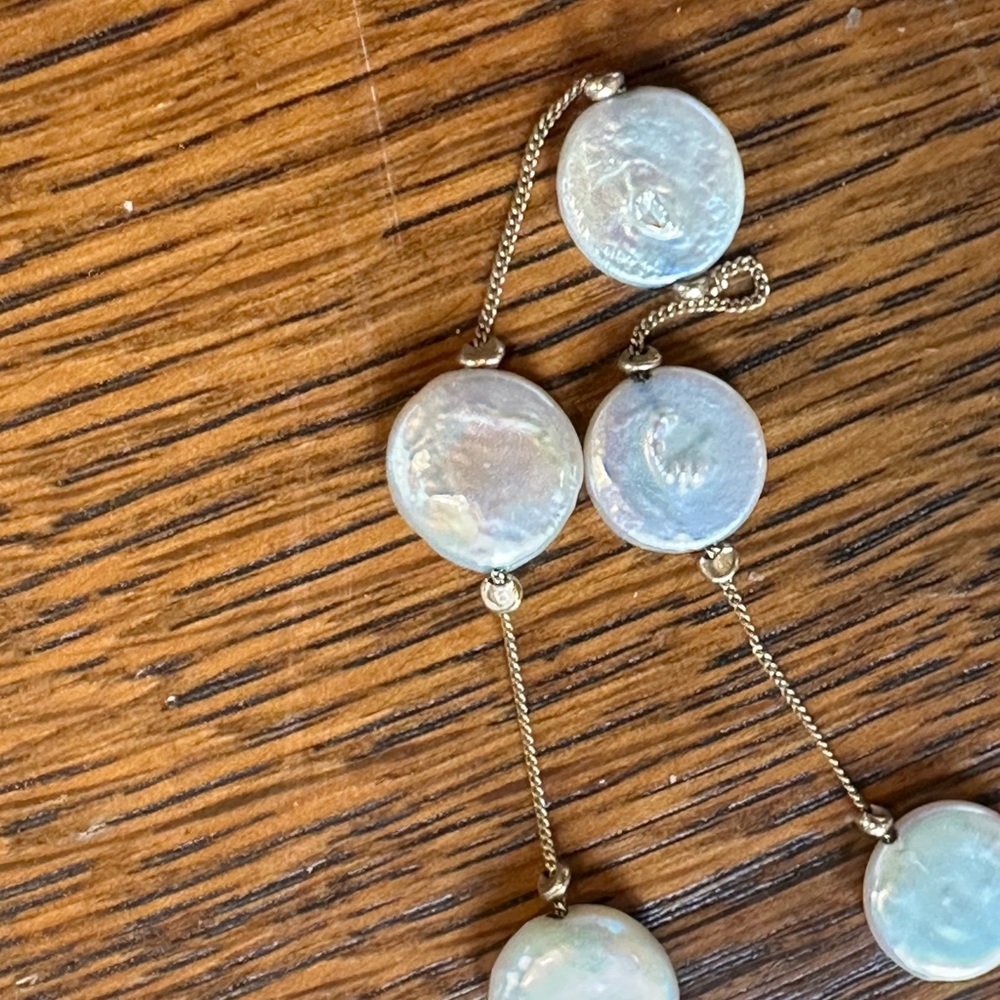 14 kt gold station necklace with pearls